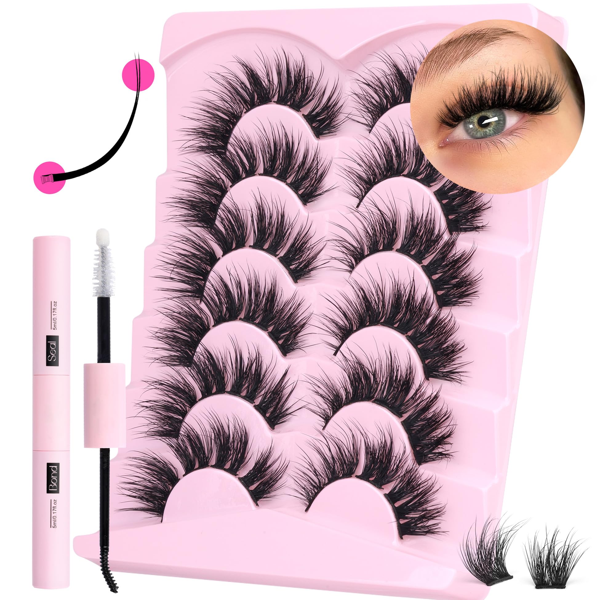 DIY Eyelash Extension Kit Cluster Lashes Kit Fluffy Wispy Volume Cat Eye Look Lash Clusters Flat Lashes Strong Hold Lash Glue C Curl Individual Lashes by ALICE