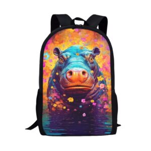 kids cool animal backpack black aesthetic personalized funny floral hippo school backpack for boys girls padded back & straps comfy lightweight cute bookbag 17 inch student basic daypack