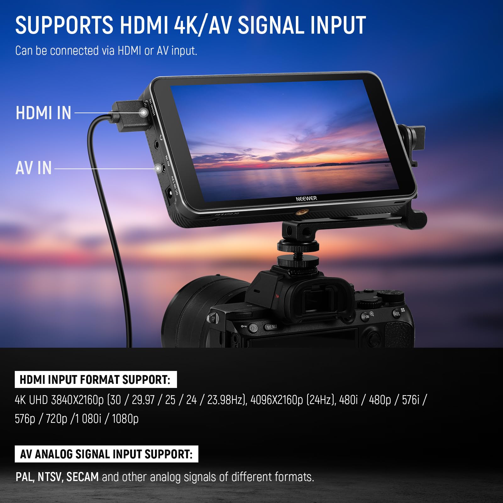 NEEWER F400 PRO 6 Inch Camera Field Monitor, Waveform, Vector Scope, Full HD 1920x1080 IPS 4K HDMI Input DSLR Video Peaking Focus Assist, DC Input Output, Tilt Arm, F550 Battery & Charger Included