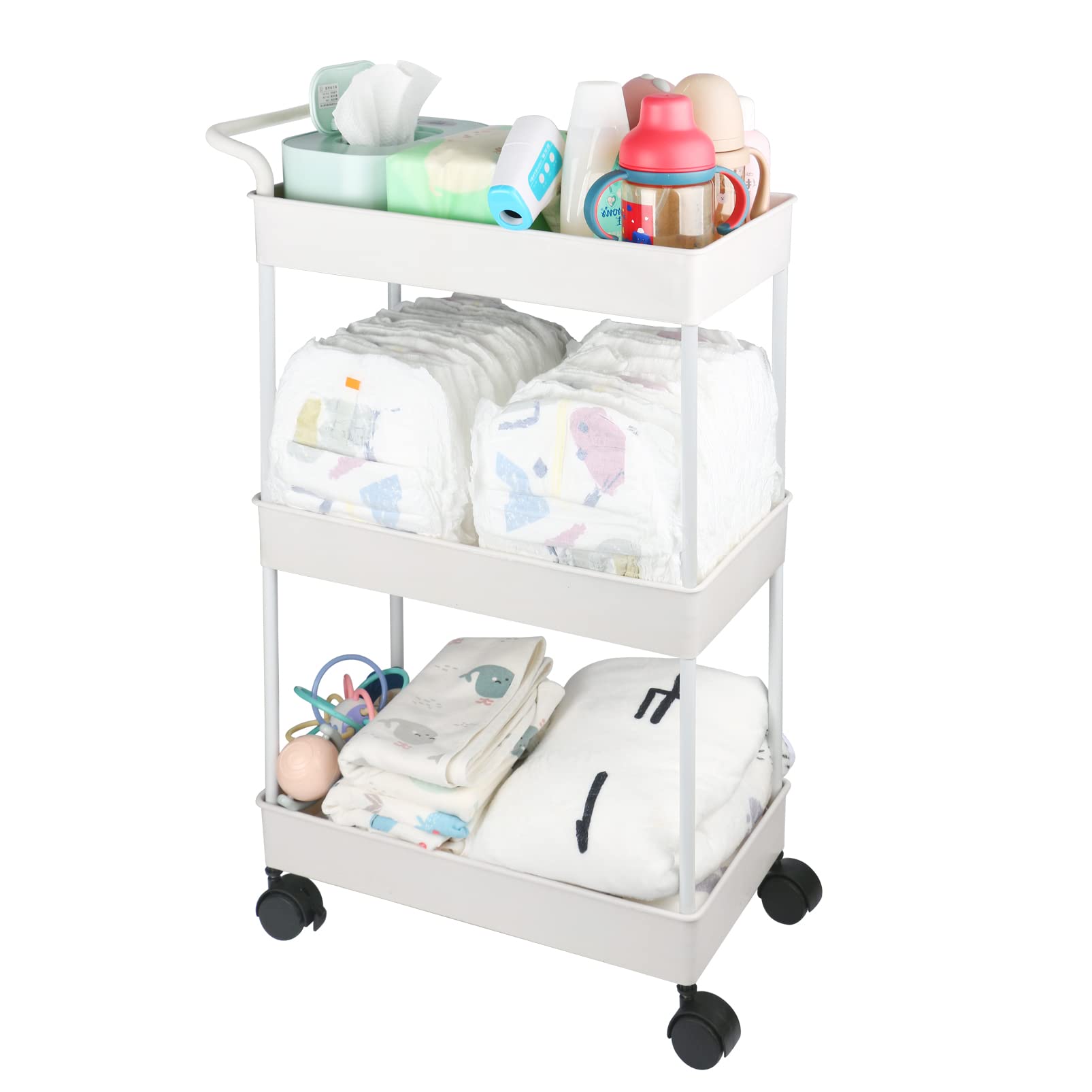 Volnamal Baby Diaper Caddy, Plastic Movable Cart for Newborn Nursery Essentials Diaper Storage Caddy