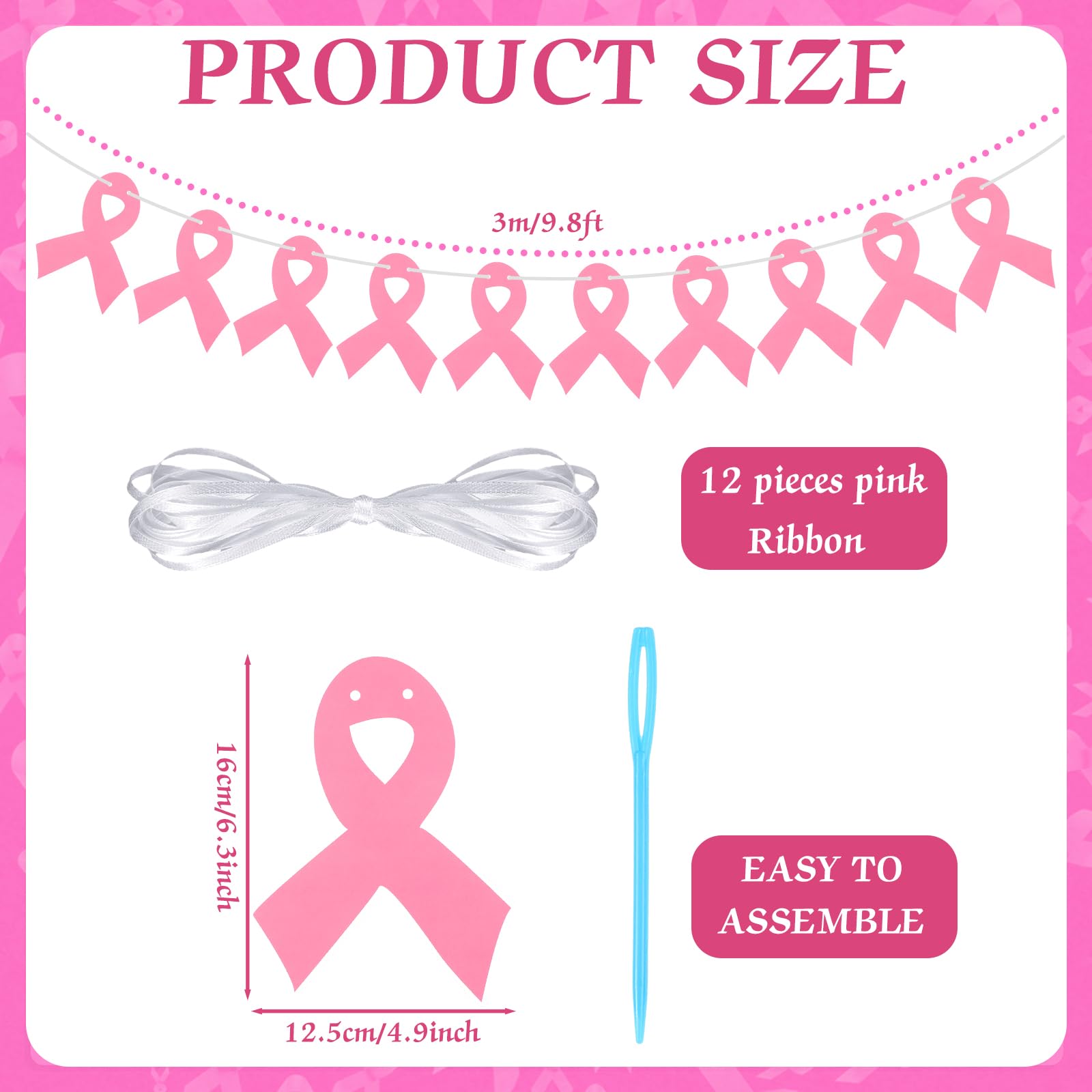 Tudomro 5 Pcs Breast Cancer Awareness Banner Pink Ribbon Pennant Hanging Banner Breast Cancer Awareness Sign Decorations Pink Ribbon Wall Garland Banner for Survivor Party Charity Event Supplies