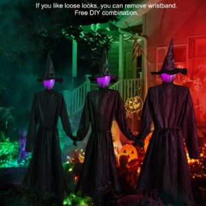 Halloween Decorations Outdoor 3PCS Light Up Witches Holding Hands Witches with Stakes, Scary Screaming Witches with Glowing Face, Creepy Halloween Party Props Decor for Yard Garden Outside Lawn Porch