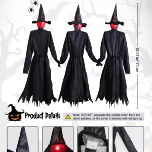 Halloween Decorations Outdoor 3PCS Light Up Witches Holding Hands Witches with Stakes, Scary Screaming Witches with Glowing Face, Creepy Halloween Party Props Decor for Yard Garden Outside Lawn Porch