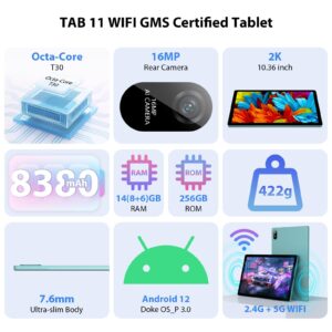 Blackview 10.36 inch 2K Tablet, Android Tablet 14GB(8+6 Expand) RAM 256GB ROM(TF 1TB), 8380mAh Octa-core Gaming Tablet, 16MP+16MP Camera Android 12 Tablet for Adults, 5G WiFi/GPS, Stylus, Green