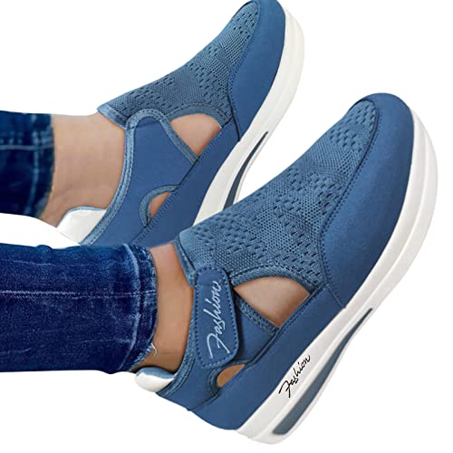 Closed Toe Sandals Women Dressy Summer Flat, Hiking Sandals Women Wide Width, Women's Athletic Walking Shoes Slip On Casual Mesh-Comfortable Tennis Workout Breathable Strappy Fashionable Sneakers