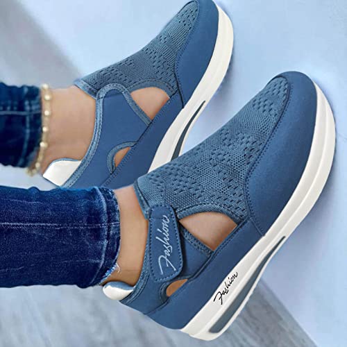 Closed Toe Sandals Women Dressy Summer Flat, Hiking Sandals Women Wide Width, Women's Athletic Walking Shoes Slip On Casual Mesh-Comfortable Tennis Workout Breathable Strappy Fashionable Sneakers
