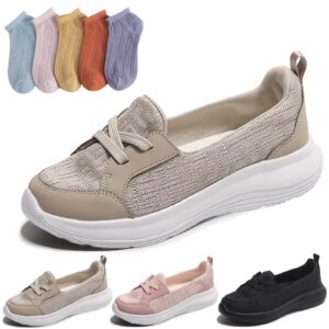 kotsas orthopedic shoes for women - slip on arch support kotsas walkclouds orthopedic walking shoes comes with 5 pairs of cotton breathable socks (khaki, adult, women, numeric_8, numeric, us_footwear_size_system, medium)