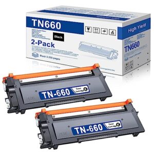 tn660 high yield toner cartridge black compatible 2 pack replacement for brother tn 660 hl-l2300d hl-l2320d hl-l2380dw mfc-l2700dw mfc-l2707dw mfc-l2740dw dcp-l2540dw printer toner