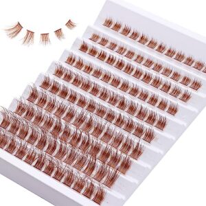 outopen brown lashes clusters 140pcs natural look false eyelashes extensions d curl wispy cat eye lashes individuals diy lash extensions at home (z01)
