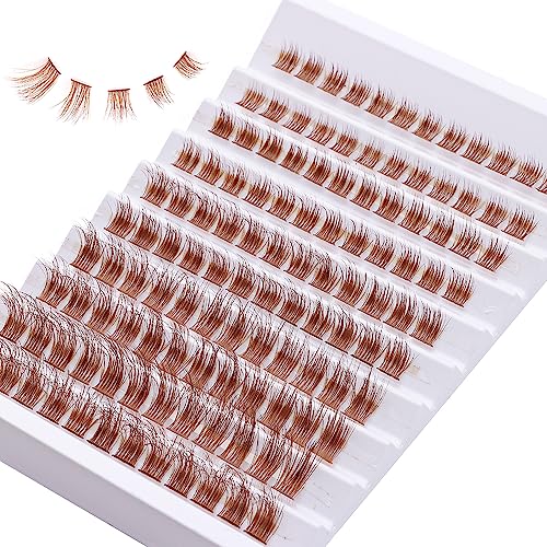 outopen Brown Lashes Clusters 140Pcs Natural Look False Eyelashes Extensions D Curl Wispy Cat Eye Lashes Individuals DIY Lash Extensions at Home (Z01)