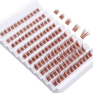 outopen Brown Lashes Clusters 140Pcs Natural Look False Eyelashes Extensions D Curl Wispy Cat Eye Lashes Individuals DIY Lash Extensions at Home (Z01)