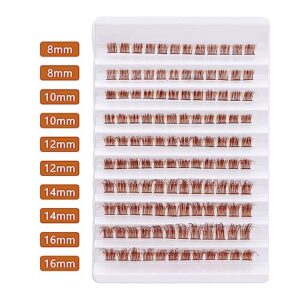 outopen Brown Lashes Clusters 140Pcs Natural Look False Eyelashes Extensions D Curl Wispy Cat Eye Lashes Individuals DIY Lash Extensions at Home (Z01)