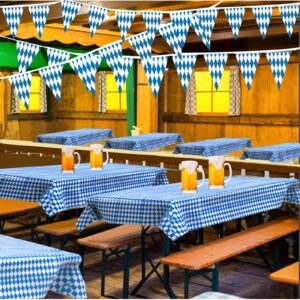 Lrviis Oktoberfest Tablecloth, 2 Munich Oktoberfest Tablecloths - 108" x 54" Oktoberfest Bavarian Flag Plaid Tablecloth with 2 Oktoberfest Banners for Oktoberfest Decorations