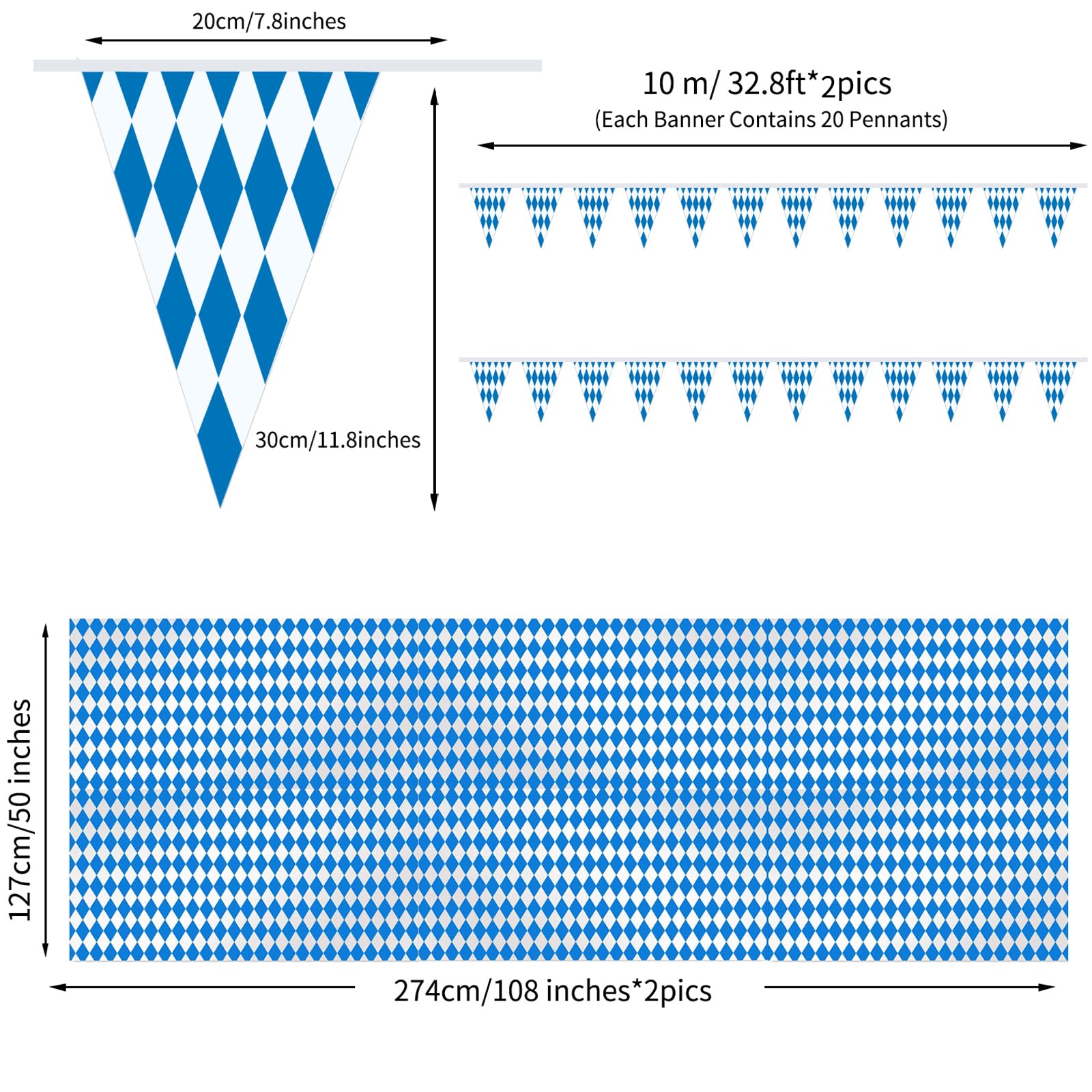 Lrviis Oktoberfest Tablecloth, 2 Munich Oktoberfest Tablecloths - 108" x 54" Oktoberfest Bavarian Flag Plaid Tablecloth with 2 Oktoberfest Banners for Oktoberfest Decorations