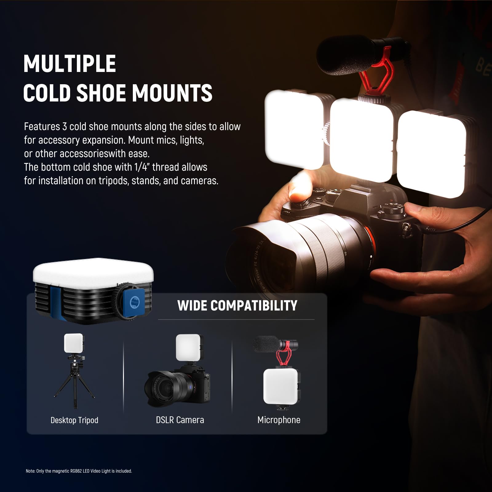 NEEWER RGB62 Magnetic RGB Video Light with Upgraded APP Control, 360° Full Color LED Camera Light with 3 Cold Shoes CRI97+ 2500K-8500K 17 Scenes 2000mAh Rechargeable Portable Photography Lighting