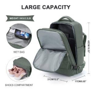 coowoz Large Travel Backpack For Women Men,Carry On Backpack,Hiking Backpack Waterproof Outdoor Sports Rucksack Casual Daypack Travel Essentials（Olive Green Minimalist）