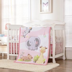 Baevellery Crib Bedding Set for Girls 3Piece Jungle Elephant Baby Girl Crib Bedding Set Nursery Crib Set for Baby Girl - Fitted Sheet Crib Comforter Crib Skirt