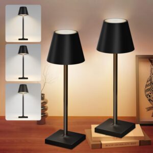 senyergiant 2 pack rechargeable table lamp, 3 color dimmable modern battery powered lamp, 5200mah touch cordless led desk lamp for bedroom reading office bar cafe patio (black)