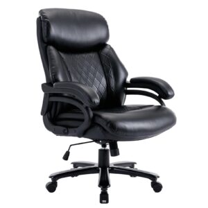 big and tall office chair, 400 lbs heavy duty executive office chair for heavy people, comfortable pu leather office chair, high back ergonomic desk computer chair, black