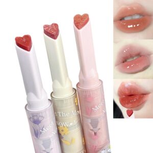 3 colors jelly lipstick,tinted lip gloss heart shape lip stain,mirror hydrating jelly love lipstick,long lasting moisturizing tinted lip balm,non-sticky,vivid color glossy lip gloss lip makeup(1#2#3#)