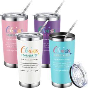 mifoci 4 set chaos coordinator gifts employee appreciation week gifts coworkers thank you tumblers 20 oz stainless steel tumbler cup for teacher nurse leader office team (soft colors)