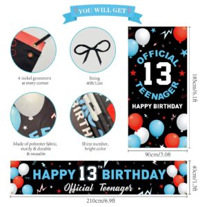 HTDZZI 13th Birthday Backdrop Banner Decorations Kit, Happy 13th Birthday Decoration for Boys Girls, Official Teenager 13 Year Old Birthday Party Door Yard Sign Photo Props Supplies, Fabric, Blue