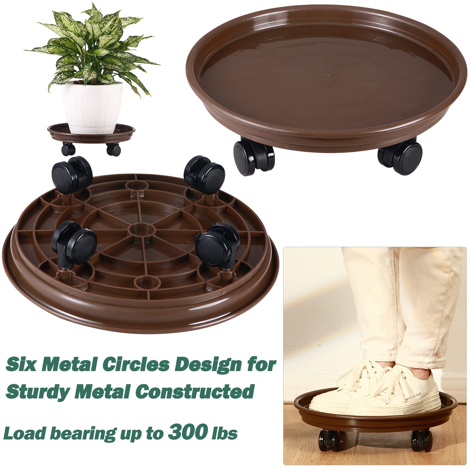 8 Packs Large Plant Caddy with PU Wheels 12" Rolling Plant Stands Heavy-duty Plastic Plant Roller Base Pot Movers Plant Saucers on Wheels Indoor Outdoor Plant Dolly with Casters Planter Tray Coaster