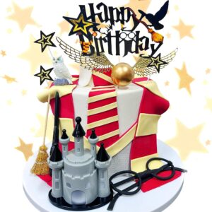 GallaRato 16 PCS Wizard Party Supplies Wizard Birthday Cake Decoration Wizard Birthday Party Favors Wizard Cake Topper Castle Cake Topper