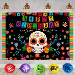 Fangleland Day of The Dead Theme Birthday Party Decorations for Boy Girl - Dia De Los Muertos Bday Celebration Party Supplies Balloons Banner Tablecloth Sugar Skull Mexican Backdrop