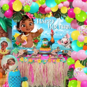 124 PCS Moana Birthday Party Decarotion Supplies,Moana Balloon Garland Arch Kit Baby Moana Banner for Hawaii Moana Theme Birthday Party Supplies Baby Shower Party Decorations