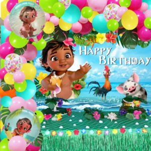 124 PCS Moana Birthday Party Decarotion Supplies,Moana Balloon Garland Arch Kit Baby Moana Banner for Hawaii Moana Theme Birthday Party Supplies Baby Shower Party Decorations