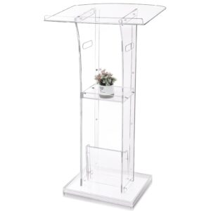 geetery acrylic clear podium stand church podium pulpit with storage shelf classroom pulpits for conference lectern for church speeches weddings professional presentation debate (white,43 tall)