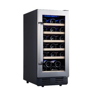 kalamera 15” wine cooler and fridge |30 bottle built-in & freestanding single zone wine refrigerator |for kitchen or bar with blue interior light |temperature memory function