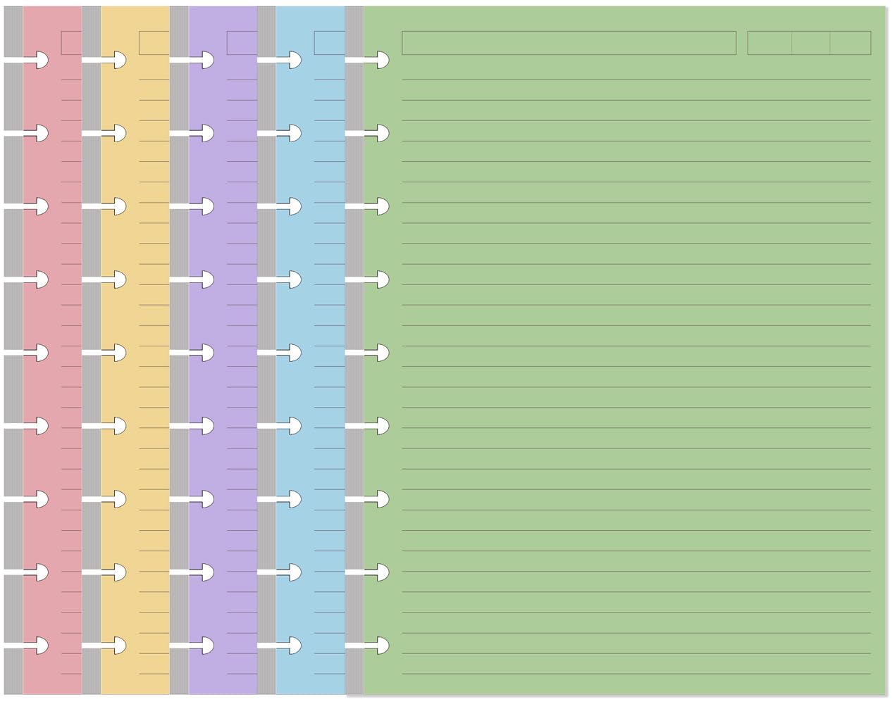 9-Disc Discbound 5 Colorful Line Paper Pre-punched Happy Planners Inserts, 100Sheets/200Pages Classic Size Line Loose-Leaf Paper, Per Color 20 Sheets, 7" x 9.25"