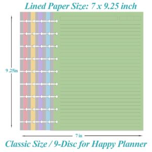 9-Disc Discbound 5 Colorful Line Paper Pre-punched Happy Planners Inserts, 100Sheets/200Pages Classic Size Line Loose-Leaf Paper, Per Color 20 Sheets, 7" x 9.25"