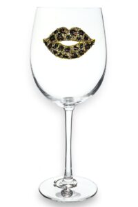 the queens' jewels leopard lips jeweled stemmed wine glass, 21 oz. - unique gift for women, birthday, cute, fun, not painted, decorated, bling, bedazzled, rhinestone