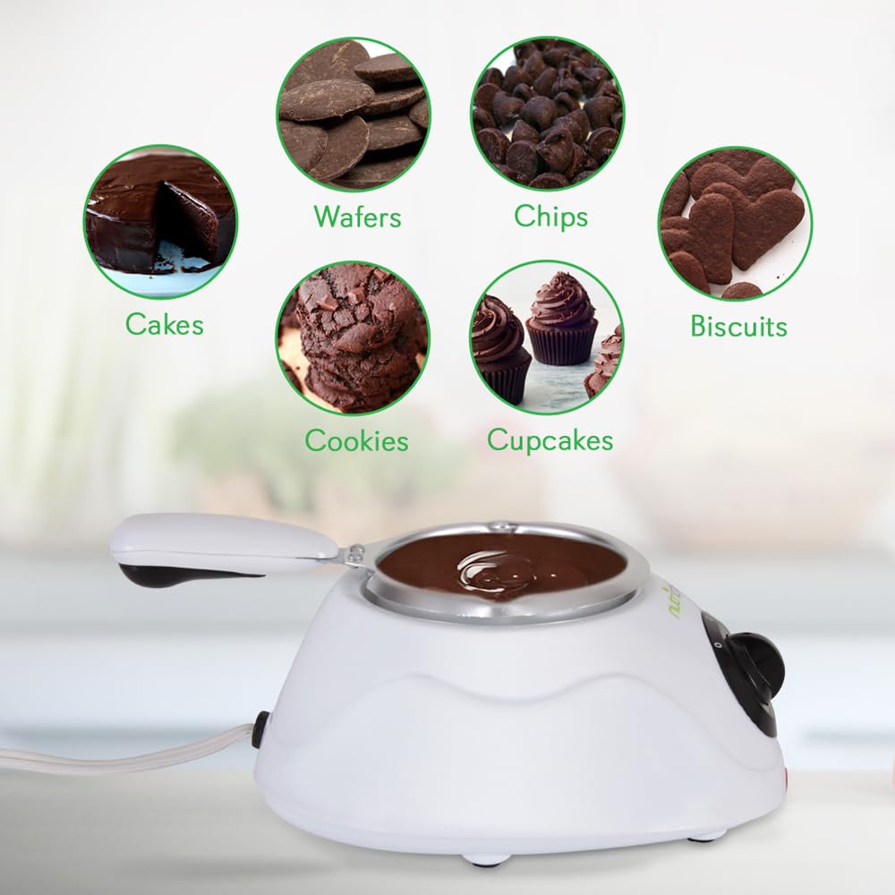 NutriChef Chocolate Melting Warming Fondue Pot - 25W Chocolate Melter 8.8 Oz Capacity - Keep Warm Dipping Function & Removable Pot - Perfect for Melting Chocolate, Butter & Cheese - Parties & Dessert