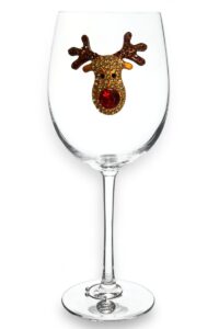 the queens' jewels red nose reindeer jeweled stemmed wine glass, 21 oz. - unique gift for women, birthday, cute, fun, not painted, decorated, bling, bedazzled, rhinestone