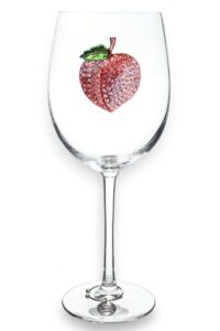 the queens' jewels peach jeweled stemmed wine glass, 21 oz. - unique gift for women, birthday, cute, fun, not painted, decorated, bling, bedazzled, rhinestone