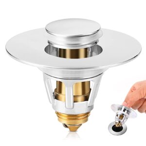shap+ universal bathroom sink stopper, fits 1.06-1.5 inch, premium basin pop up sink drain strainer, anti-leakage and clogging, with hair catcher, made brass, chrome plated