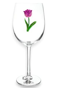 the queens' jewels tulip jeweled stemmed wine glass, 21 oz. - unique gift for women, birthday, cute, fun, not painted, decorated, bling, bedazzled, rhinestone