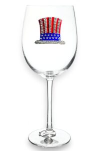 the queens' jewels red white and blue patriotic hat jeweled stemmed wine glass, 21 oz. - unique gift for women, birthday, cute, fun, not painted, decorated, bling, bedazzled, rhinestone
