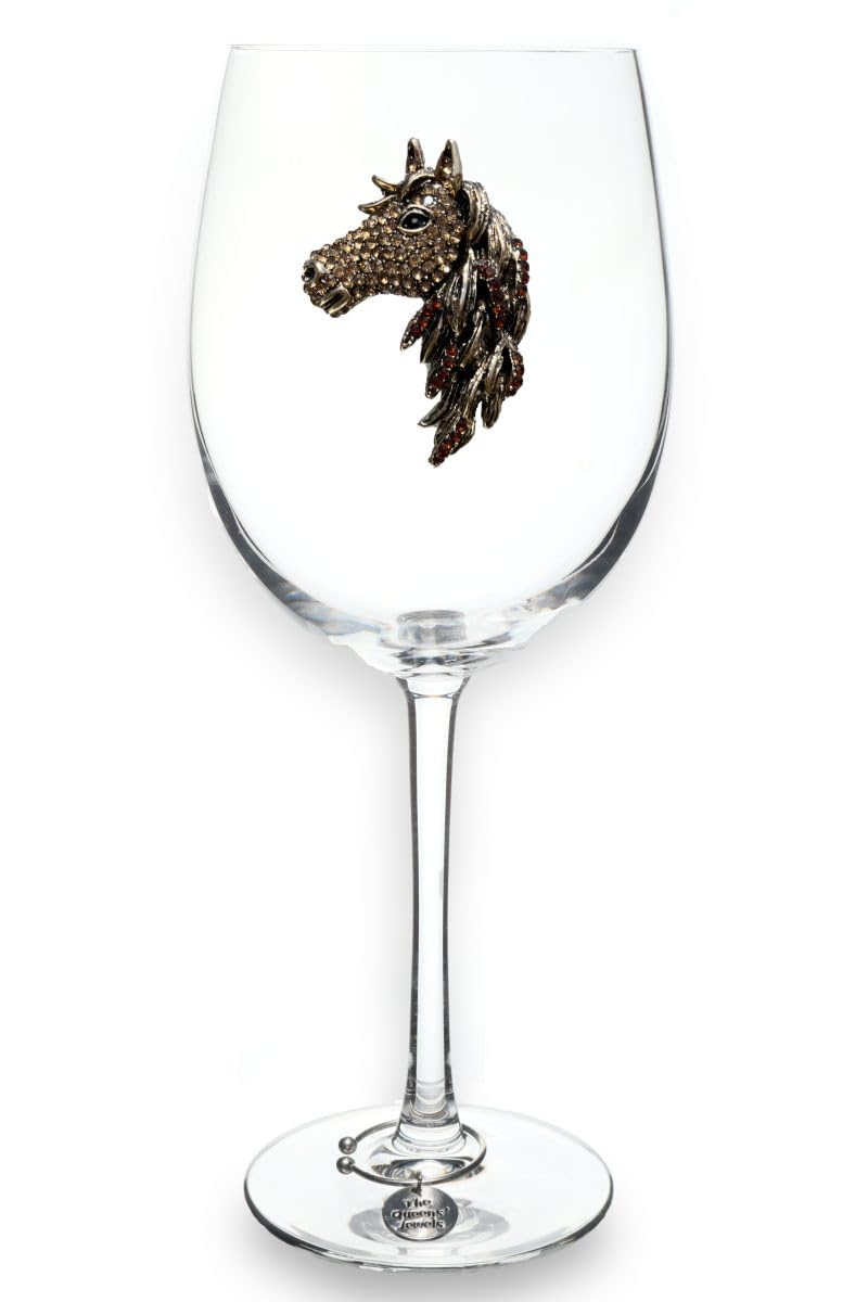 THE QUEENS' JEWELS Horse Head Jeweled Stemmed Wine Glass, 21 oz. - Unique Gift for Women, Birthday, Cute, Fun, Not Painted, Decorated, Bling, Bedazzled, Rhinestone