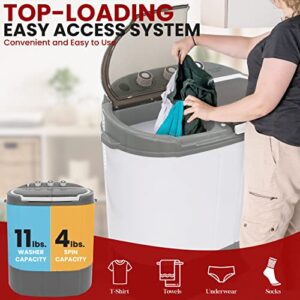 Compact Home Washer & Dryer, 2 in 1 Portable Mini Washing Machine, Twin Tubs, 11lbs. Capacity, 110V, Spin Cycle w/Hose, Translucent Tub Container Window, Ideal for Smaller Laundry Loads