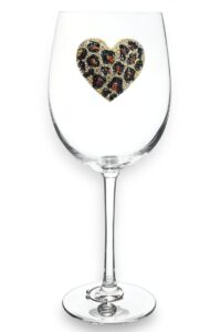 the queens' jewels leopard heart jeweled stemmed wine glass, 21 oz. - unique gift for women, birthday, cute, fun, not painted, decorated, bling, bedazzled, rhinestone