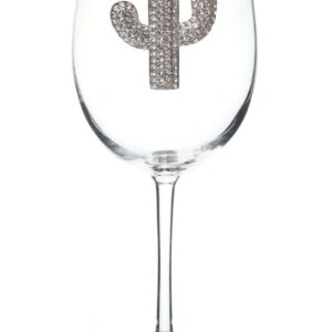 THE QUEENS' JEWELS Diamond Cactus Jeweled Stemmed Wine Glass, 21 oz. - Unique Gift for Women, Birthday, Cute, Fun, Not Painted, Decorated, Bling, Bedazzled, Rhinestone