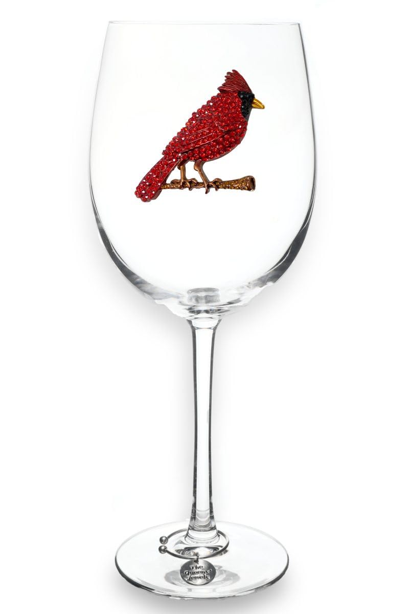 THE QUEENS' JEWELS Cardinal Jeweled Stemmed Wine Glass, 21 oz. - Unique Gift for Women, Birthday, Cute, Fun, Not Painted, Decorated, Bling, Bedazzled, Rhinestone