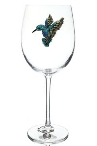 the queens' jewels hummingbird jeweled stemmed wine glass, 21 oz. - unique gift for women, birthday, cute, fun, not painted, decorated, bling, bedazzled, rhinestone