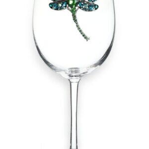 THE QUEENS' JEWELS Dragonfly Jeweled Stemmed Wine Glass, 21 oz. - Unique Gift for Women, Birthday, Cute, Fun, Not Painted, Decorated, Bling, Bedazzled, Rhinestone