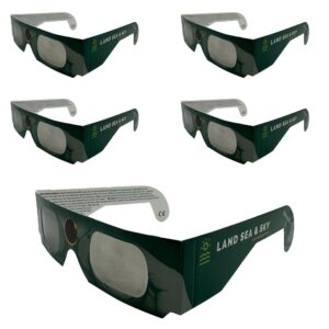 land sea & sky solar eclipse glasses - ce and iso certified safe shades for direct sun viewing - made in the usa (5 pack)